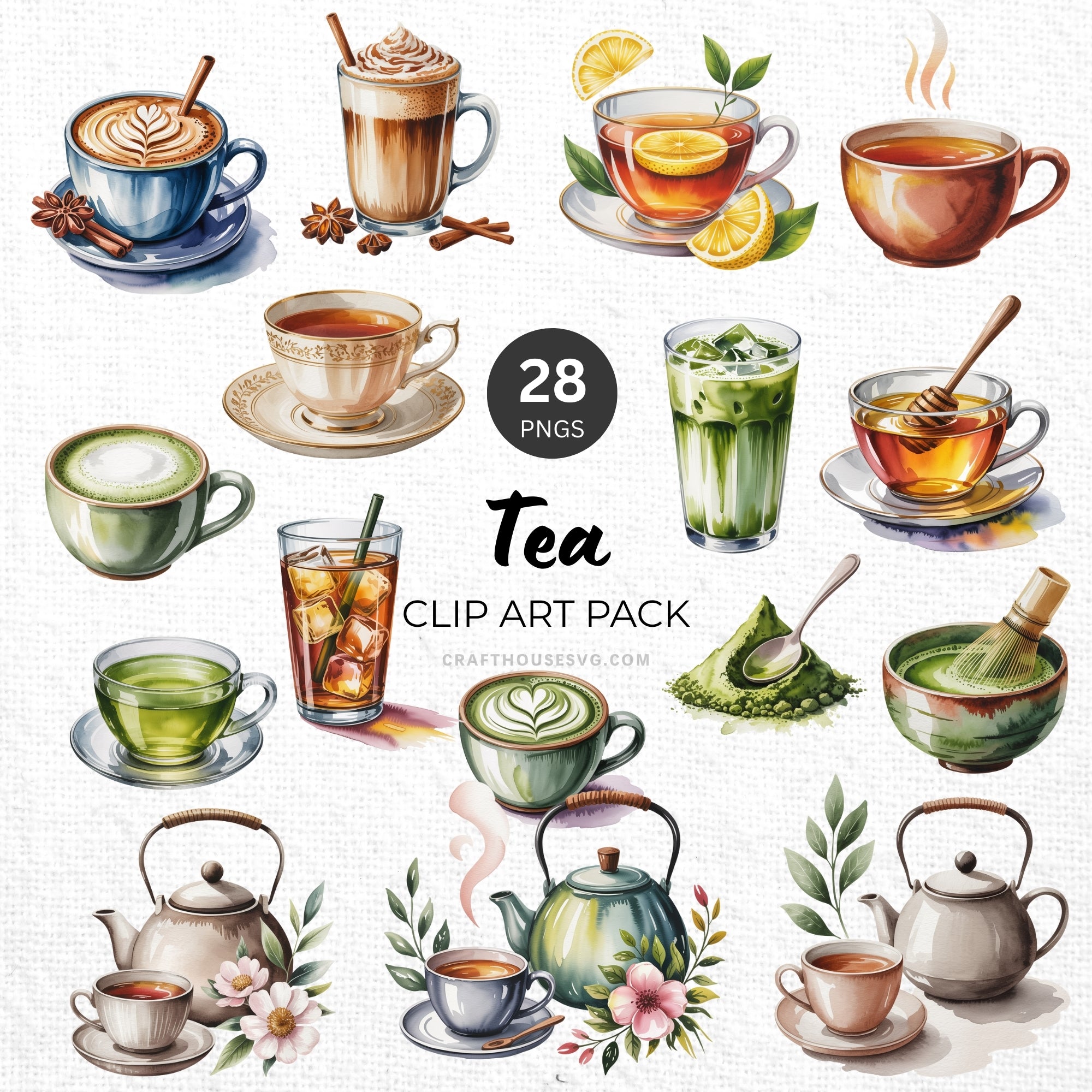 Tea Clipart Pack Sublimation Bundle PNG - Craft House SVG