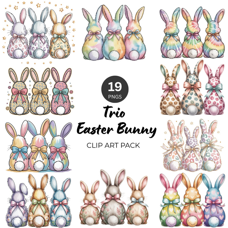 Patterned Easter Bunny Trio PNG Clipart Pack