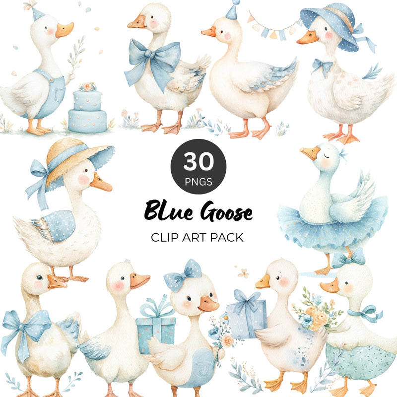 Blue Goose Watercolor PNG Clipart Pack