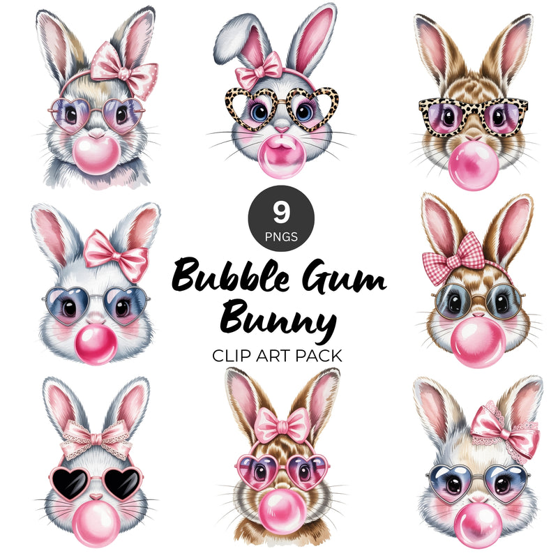 Bubble Gum Bunny PNG Clipart Pack – 9 Designs