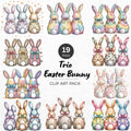 Pattern Easter Bunny Trio Clipart Pack Sublimation Bundle PNG