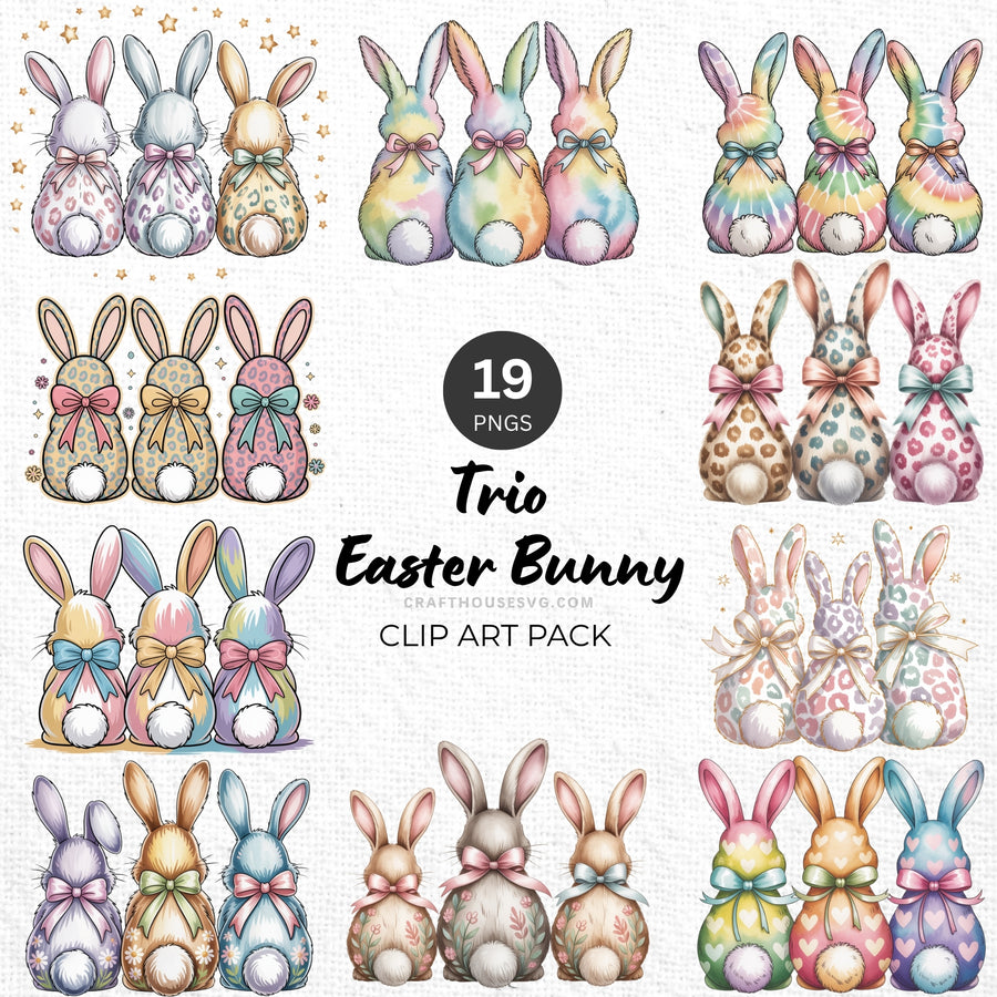 Pattern Easter Bunny Trio Clipart Pack Sublimation Bundle PNG