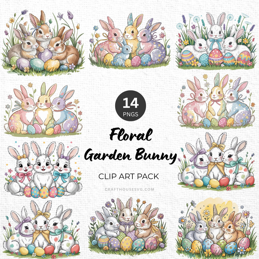 Floral Garden Bunny Clipart Pack Sublimation Bundle PNG