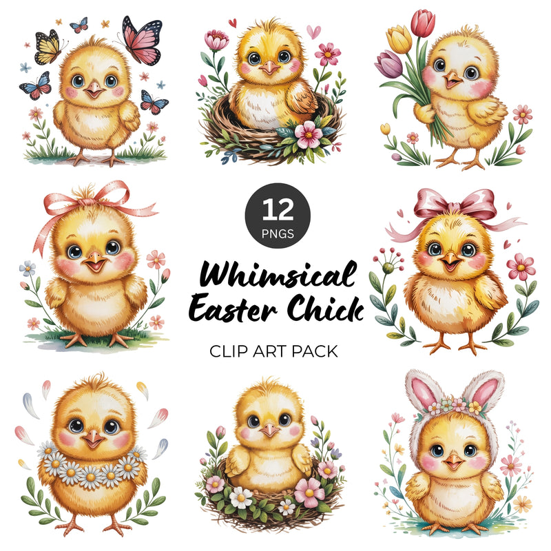 Whimsical Easter Chick PNG Clipart Pack