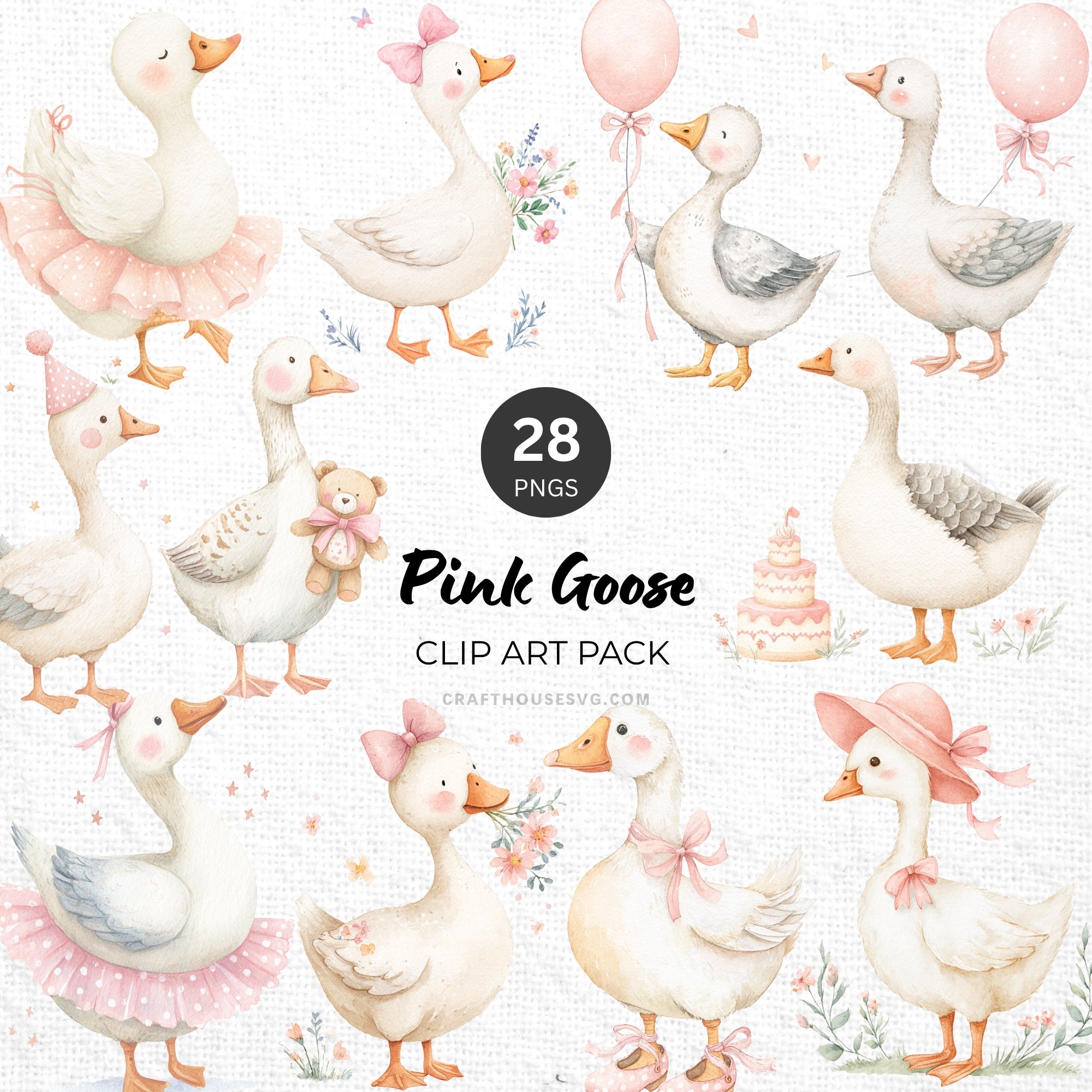 Pink Goose Clipart Pack Sublimation Bundle PNG