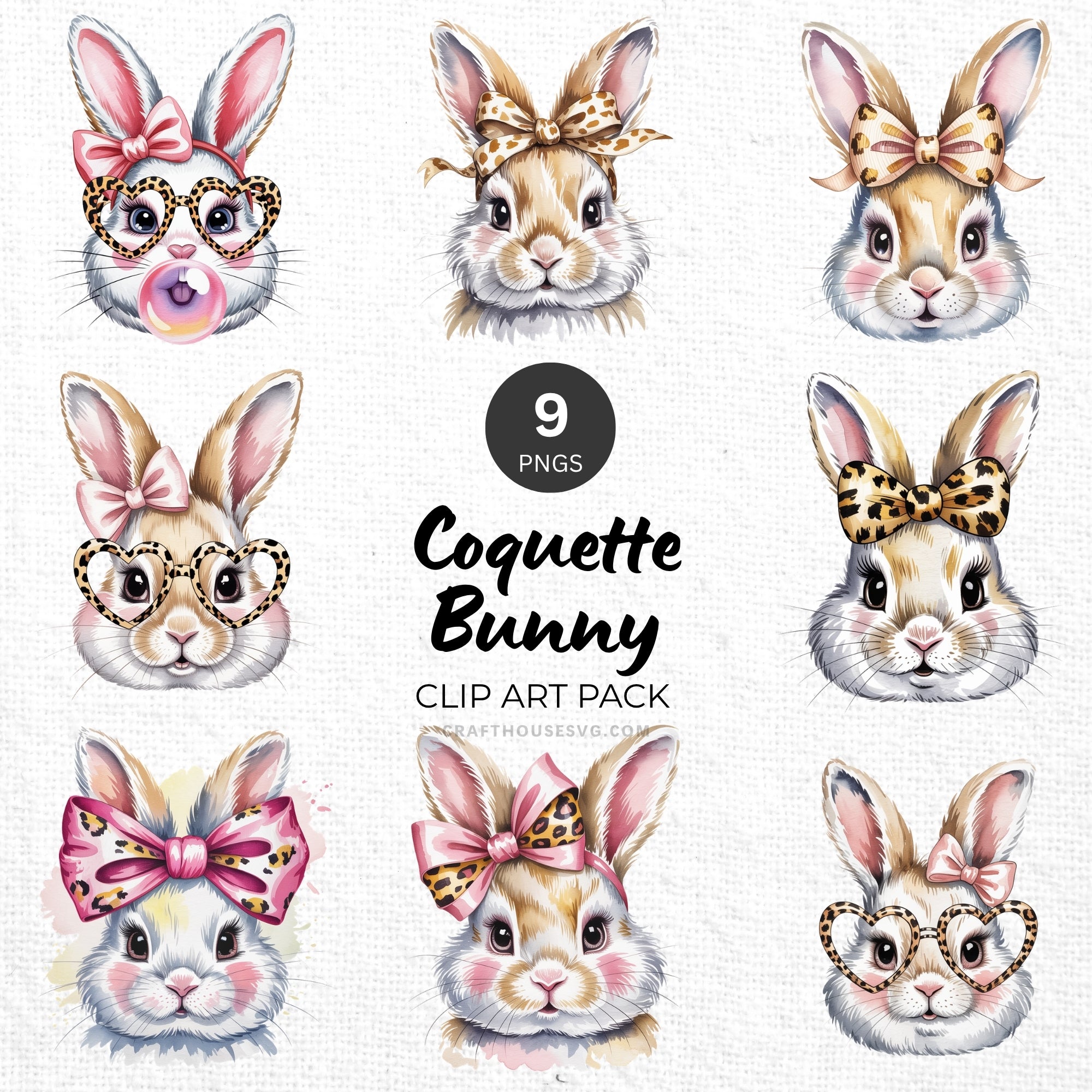 Coquette Bunny Clipart Pack Sublimation Bundle PNG