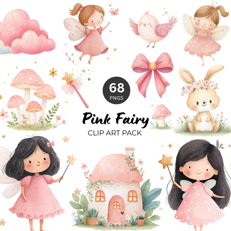 Pink Fairy PNG Clipart Pack