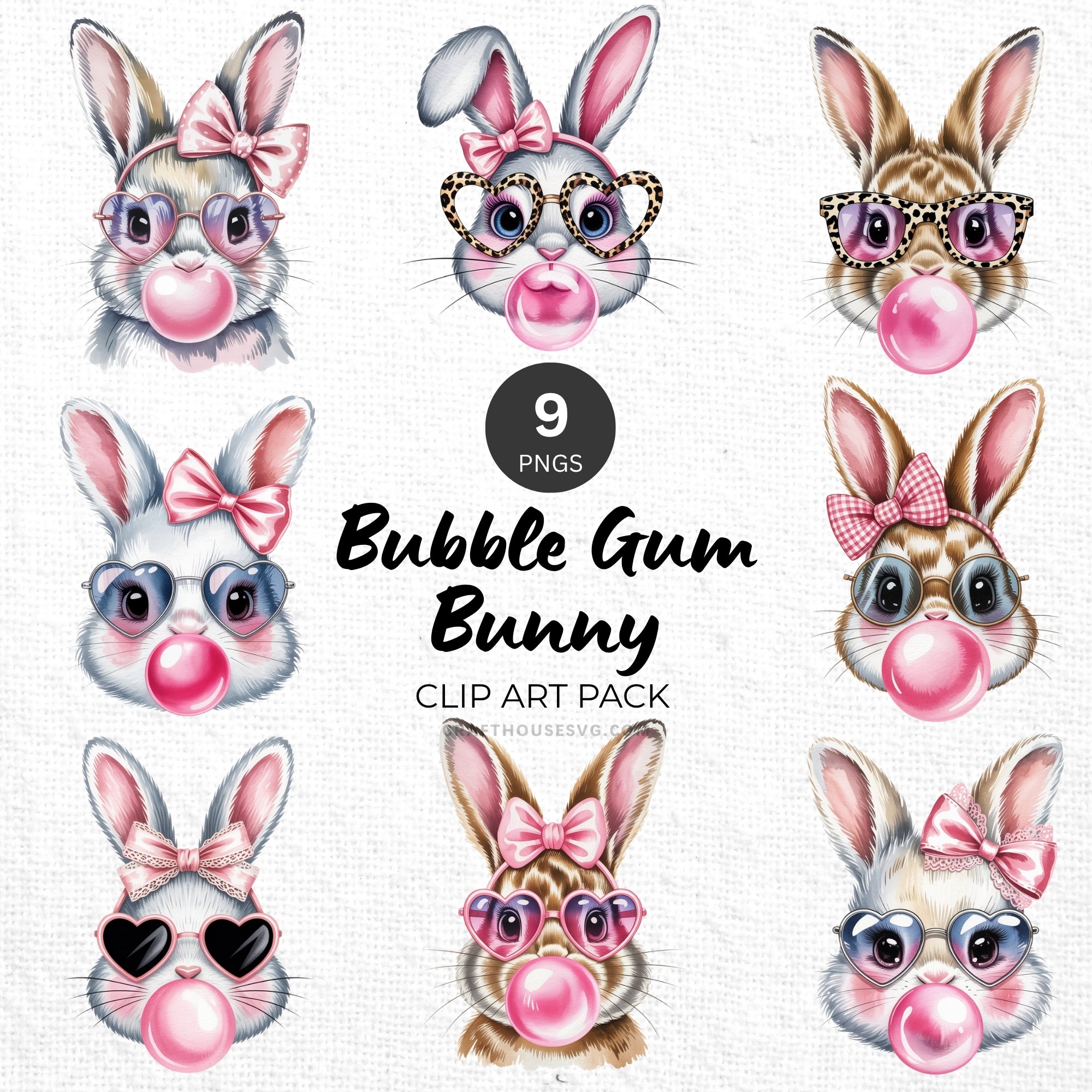 Bunny Bubble Gum Clipart Pack Sublimation Bundle PNG