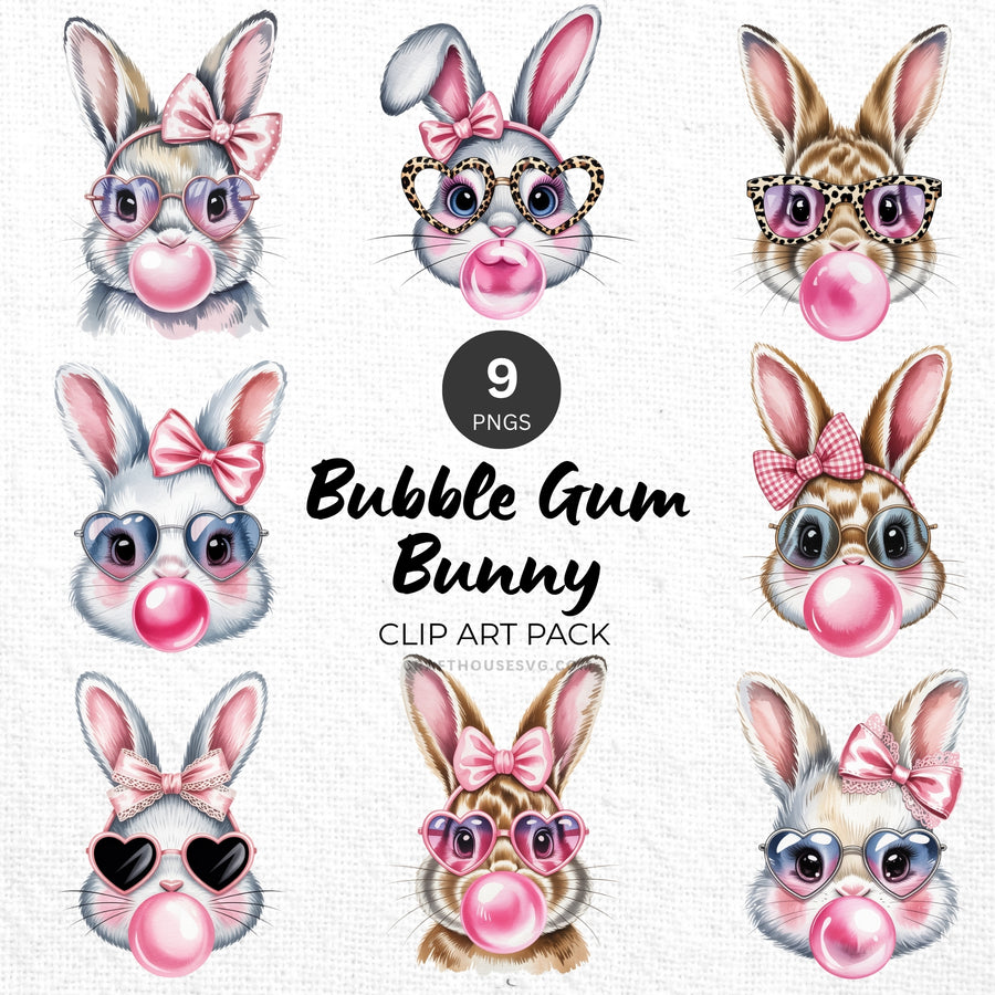 Bunny Bubble Gum Clipart Pack Sublimation Bundle PNG