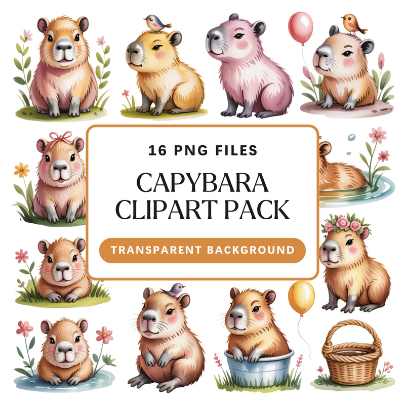 Capybara PNG Clipart Pack – 16 Transparent Designs