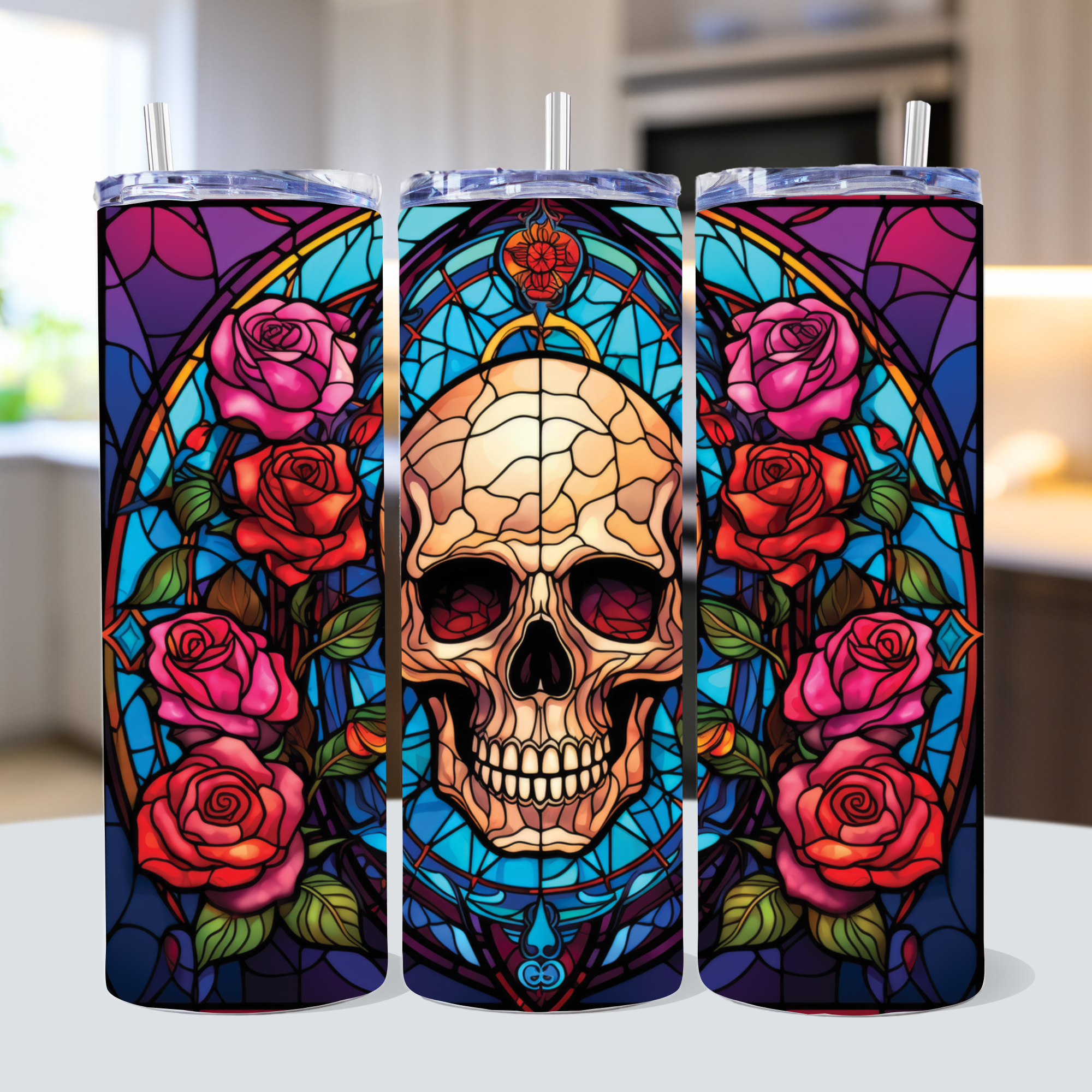 Stained Glass Skull 20 oz Tumbler Sublimation Bundle PNG