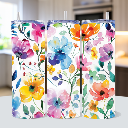 Watercolor Spring Flowers 20 oz Tumbler Wrap Bundle Sublimation Designs JPG