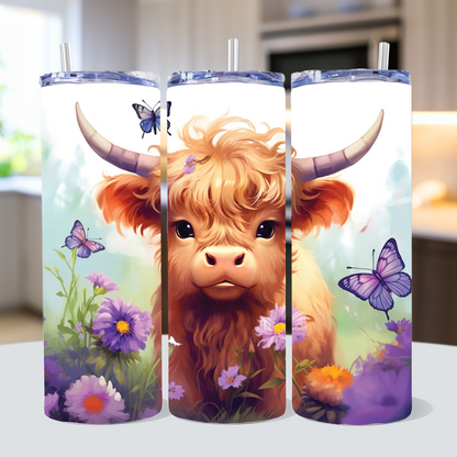 Spring Highland Cow 20 oz Tumbler Wrap Bundle Sublimation Designs JPG