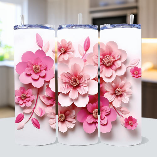 3D Pink Flowers Tumbler Wrap Bundle Sublimation Designs JPG - Craft House SVG