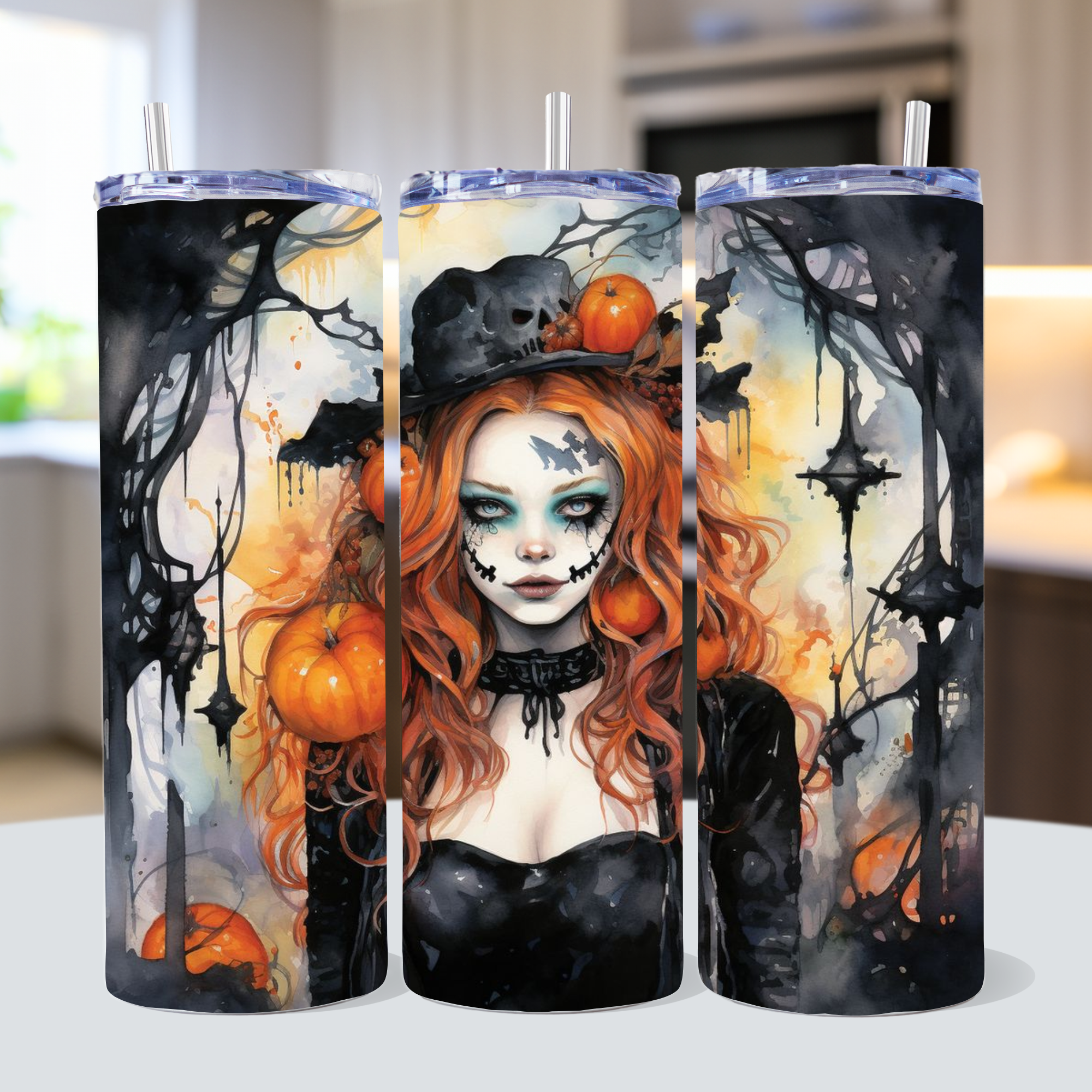 Watercolor Halloween 20oz Tumbler Wrap Bundle Sublimation Designs JPG