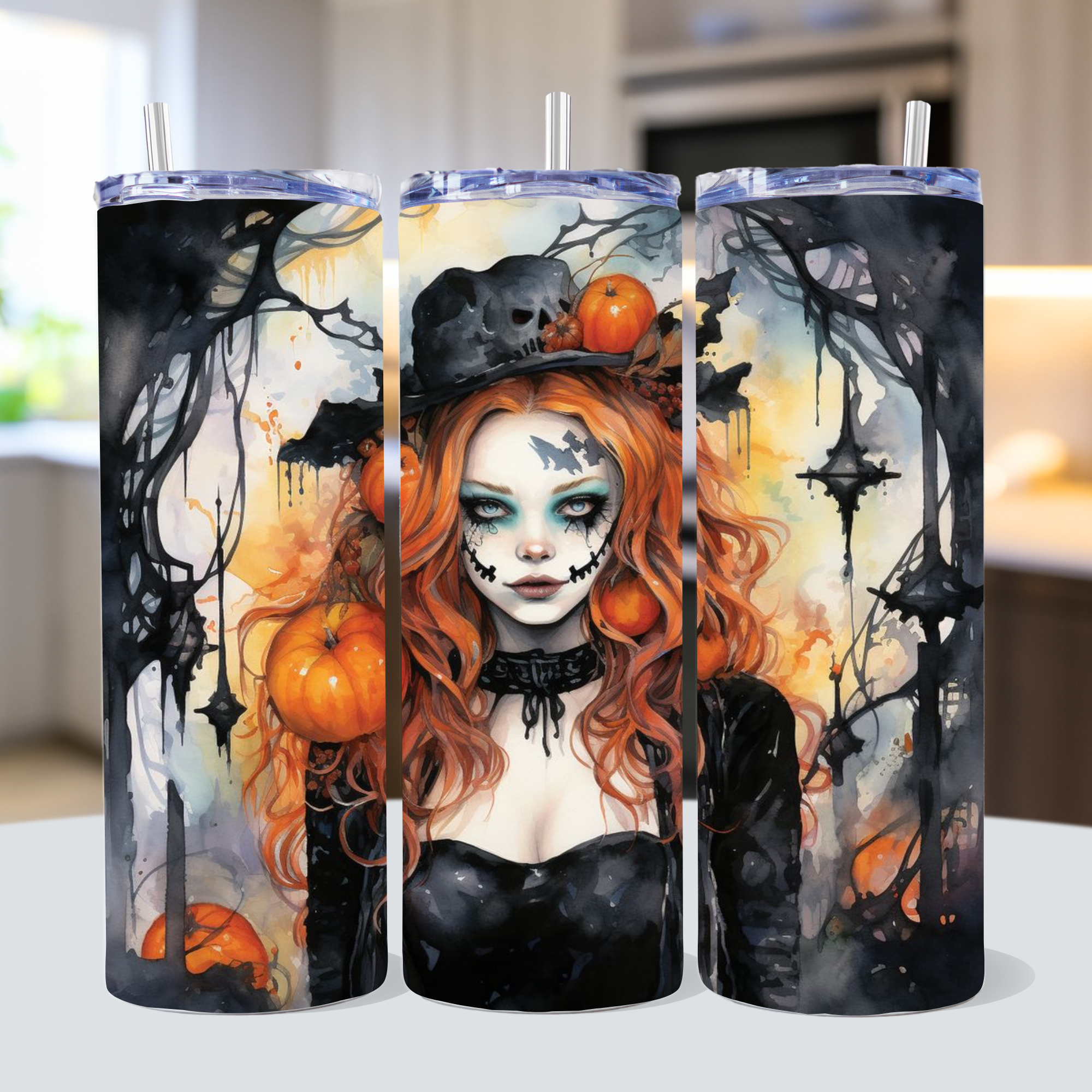 Watercolor Halloween 20oz Tumbler Wrap Bundle Sublimation Designs JPG - Craft House SVG