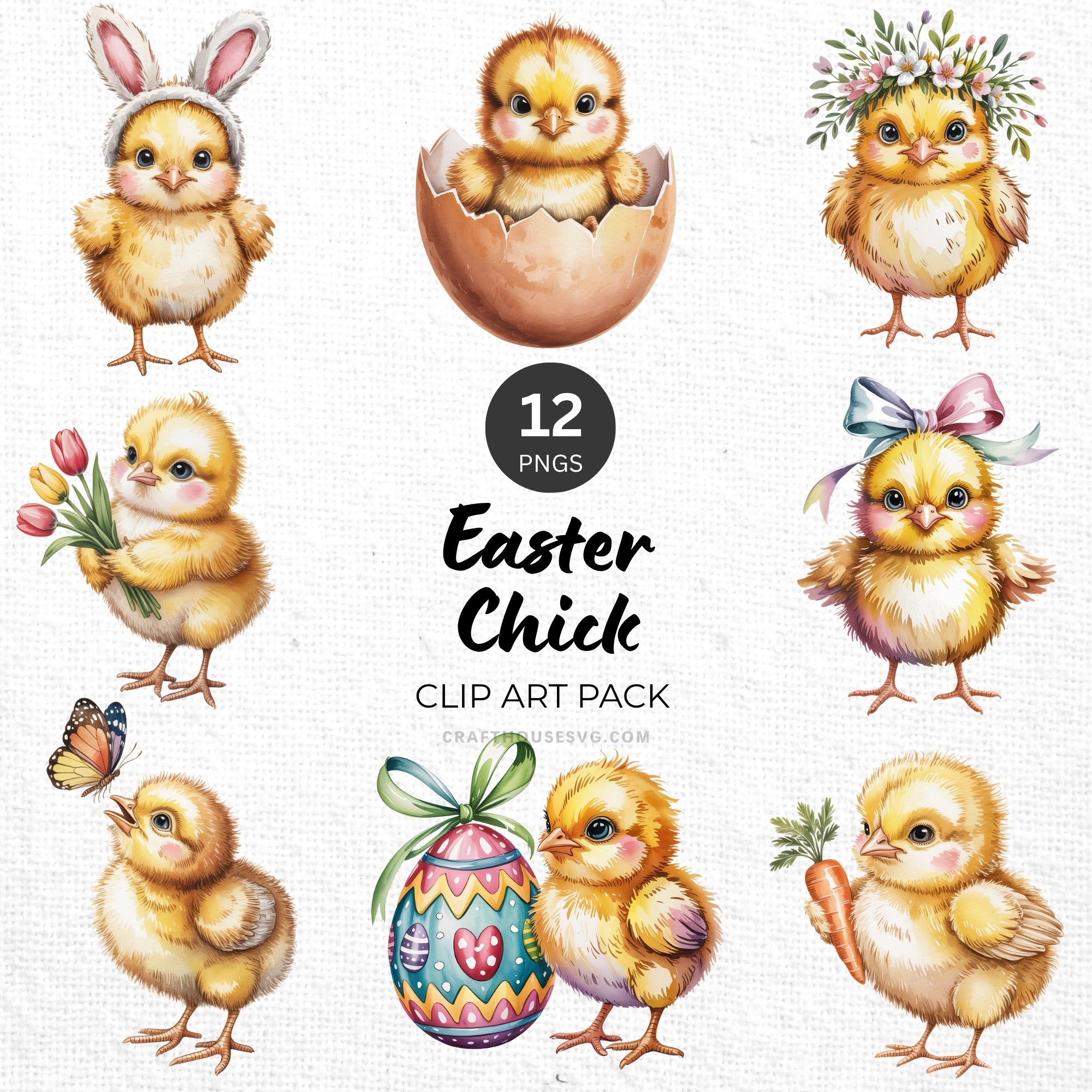 Easter Chick Clipart Pack Sublimation Bundle PNG