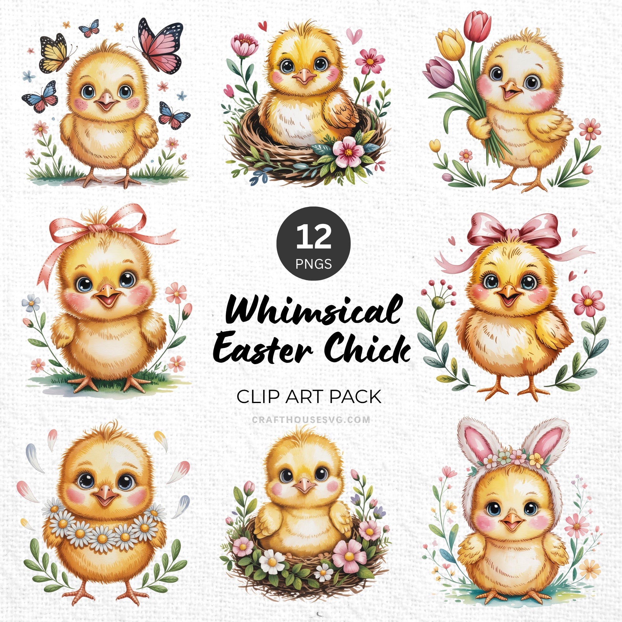 Whimsical Easter Chick Clipart Pack Sublimation Bundle PNG