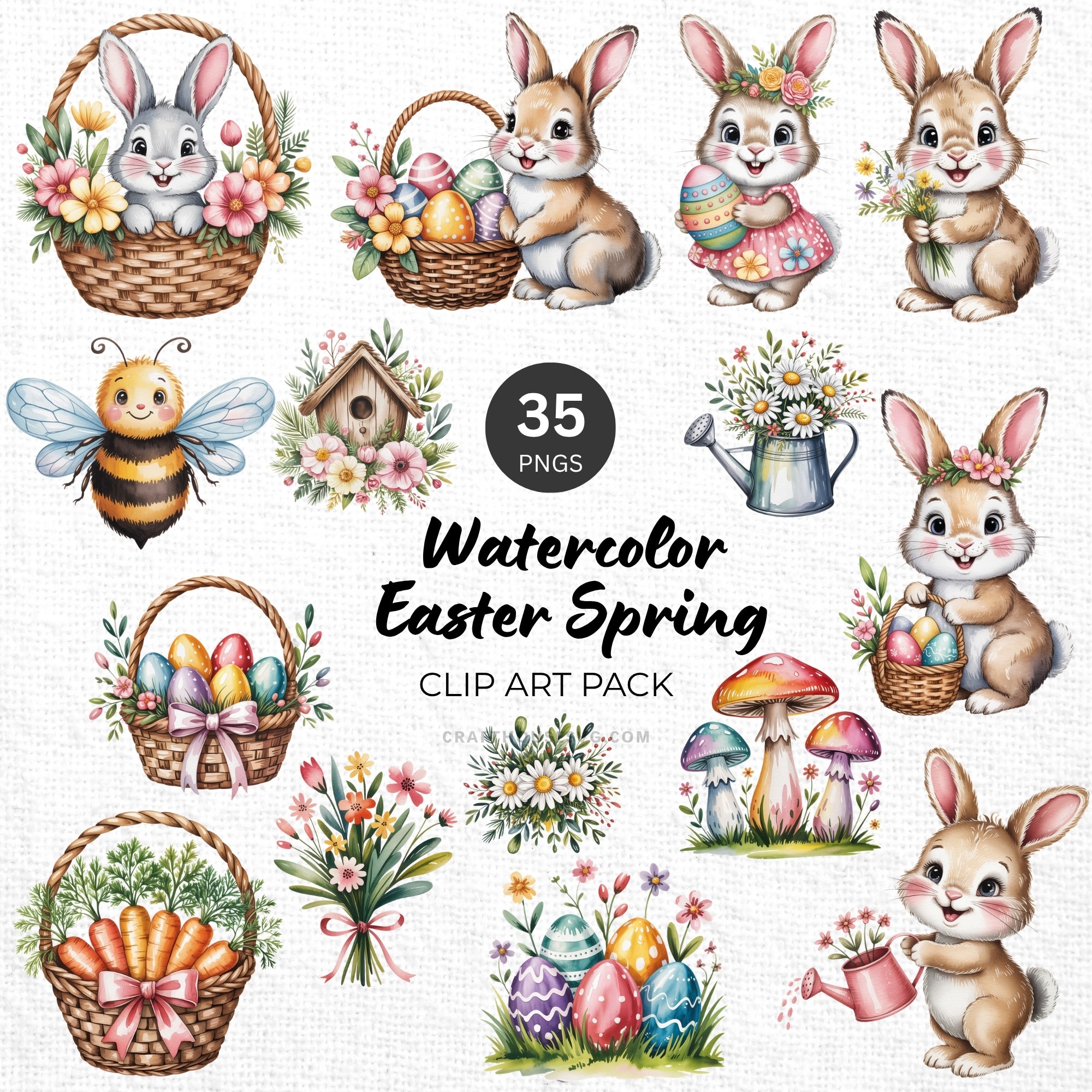 Watercolor Easter Spring Clipart Pack Sublimation Bundle PNG