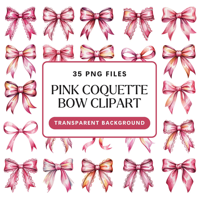 Pink Coquette Bow PNG Clipart Bundle