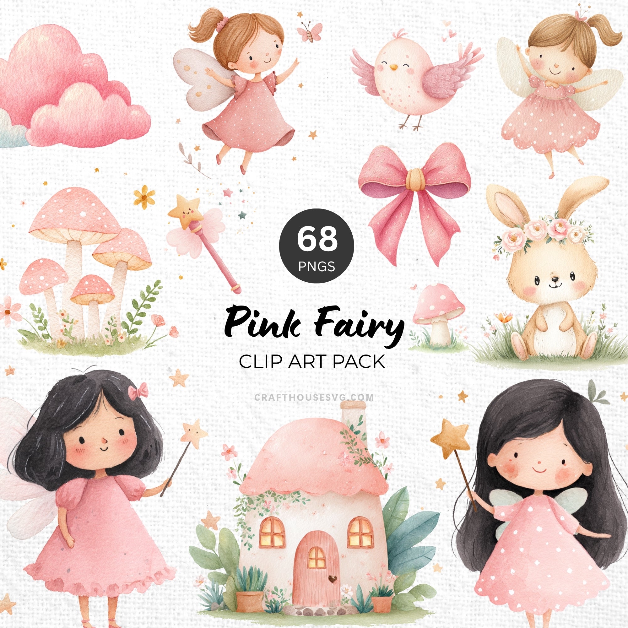 Pink Fairy Clipart Pack Sublimation Bundle PNG