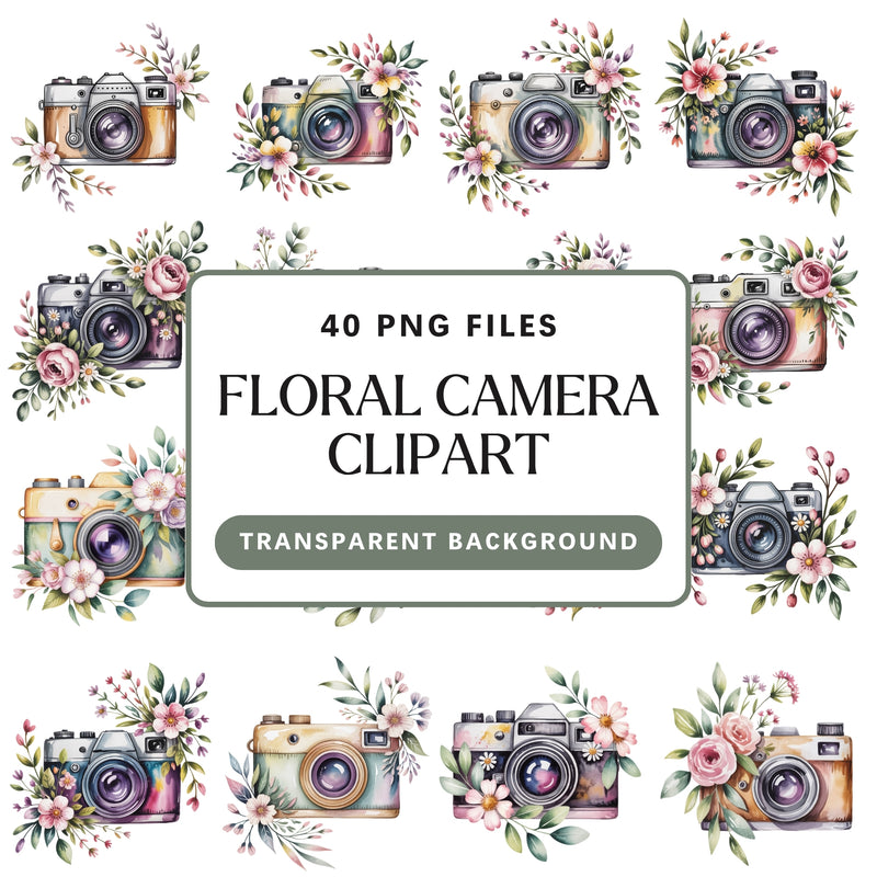 Floral Camera PNG Clipart Bundle (40 Designs)