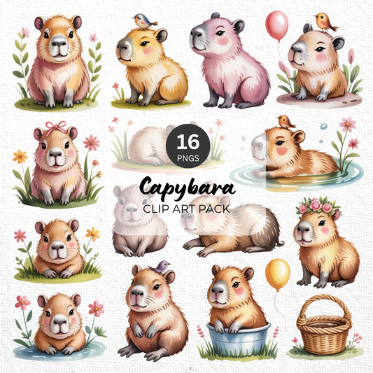 Capybara Clipart Pack Sublimation Bundle PNG