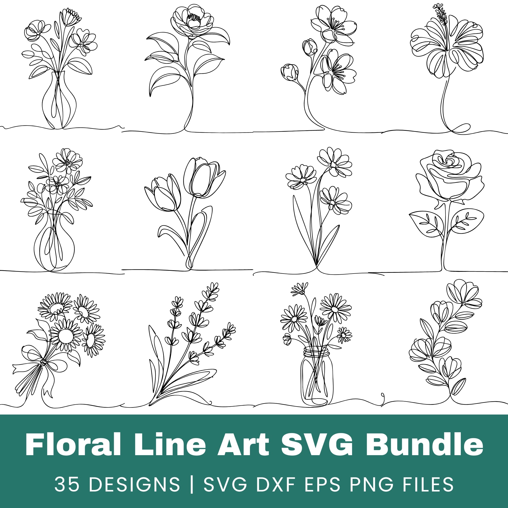 Floral Line Art SVG Bundle
