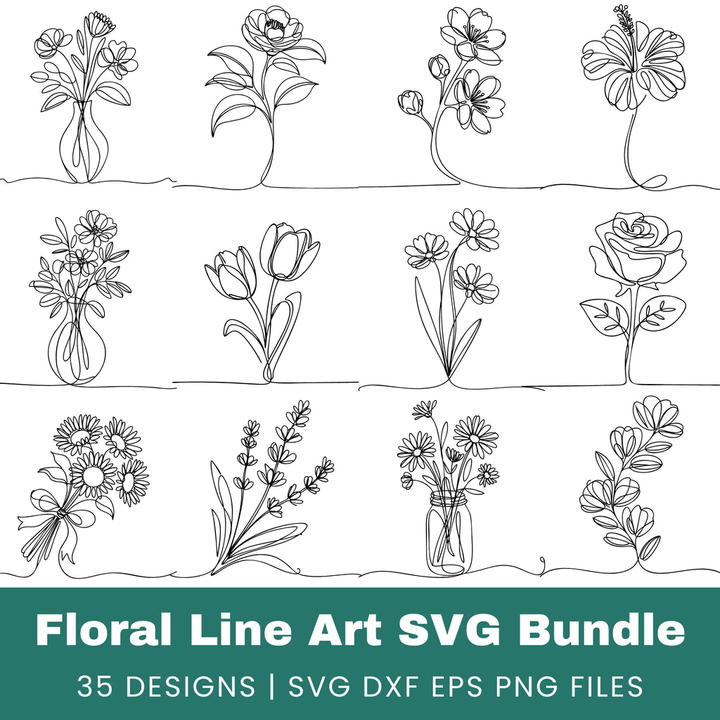 Svg File Line Draw Floral Line Art SVG Bundle - Free and Premium Files