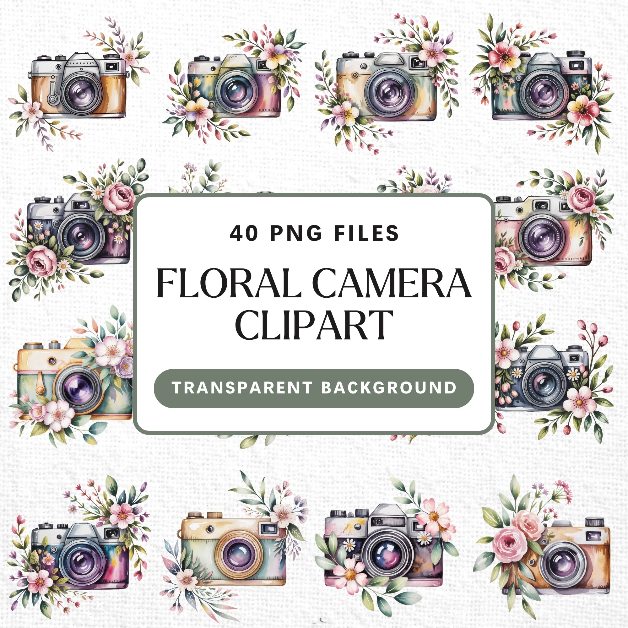 Floral Camera Clipart Pack PNG