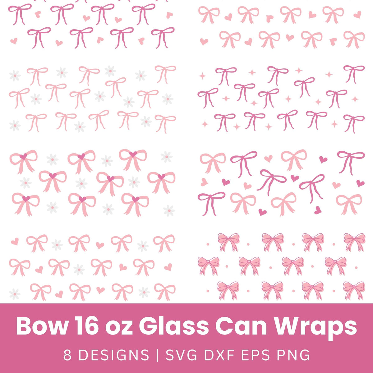 Pink Bow Glass Wraps SVG Bundle