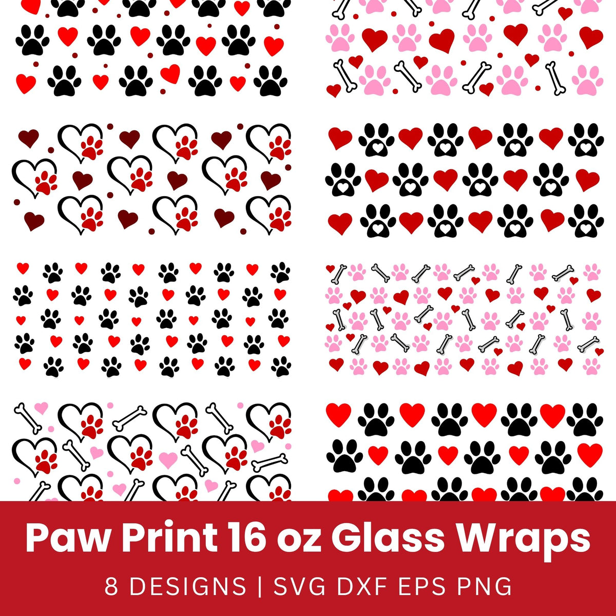 Paw Prints Glass Wraps SVG Bundle