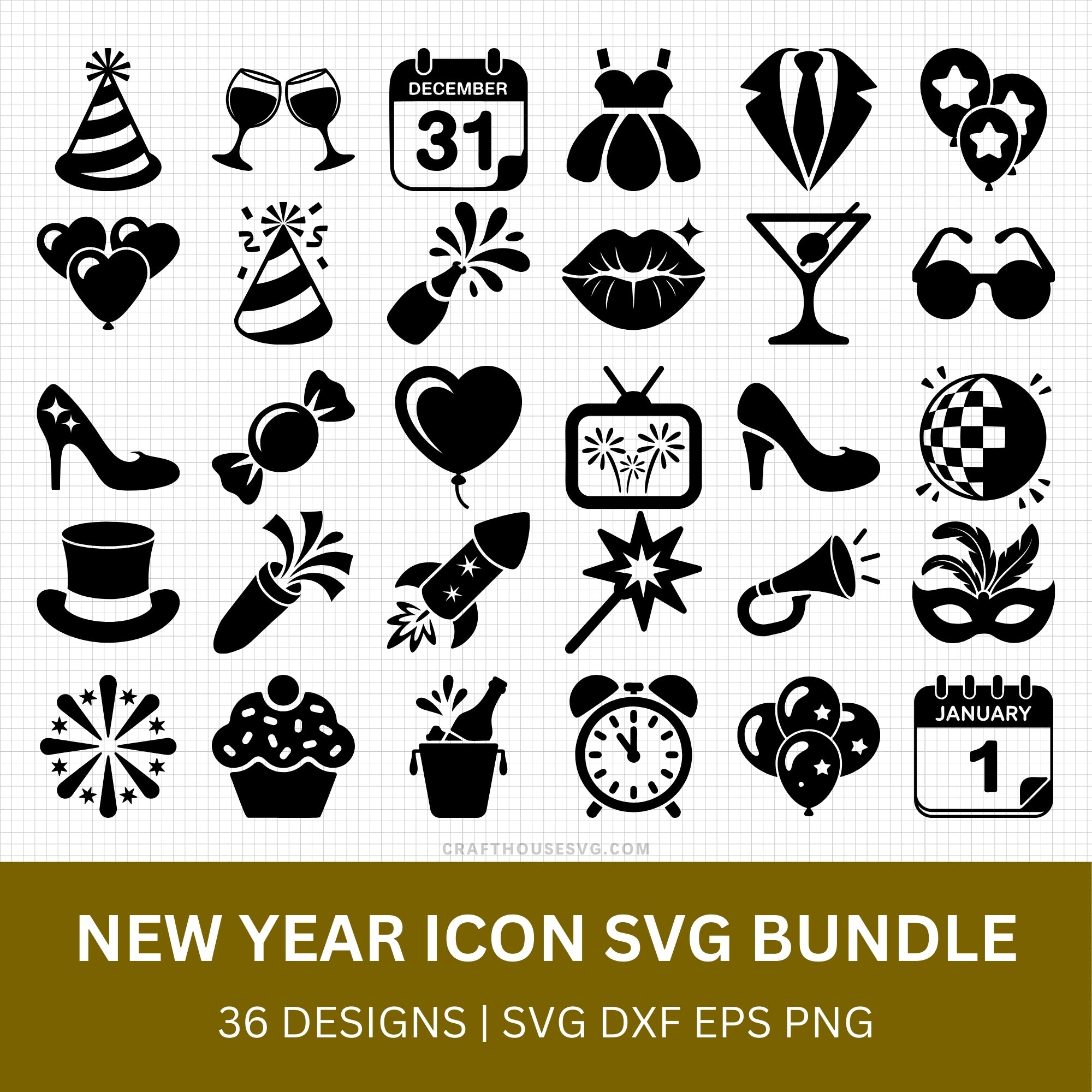 New Year Icon SVG Bundle