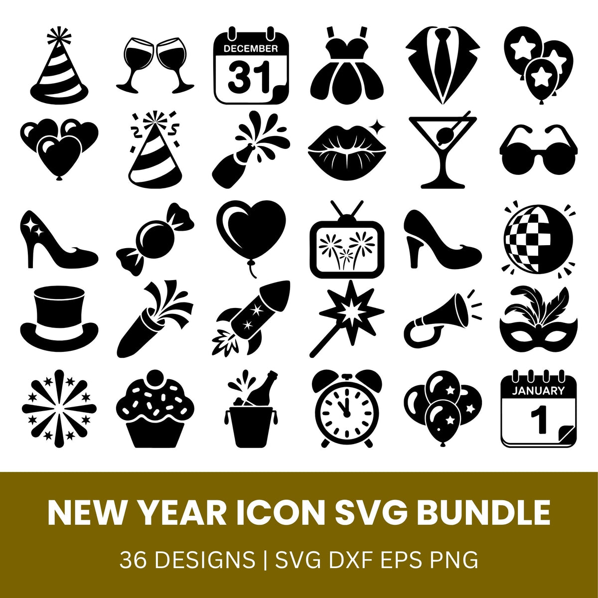 New Year Icon SVG Bundle