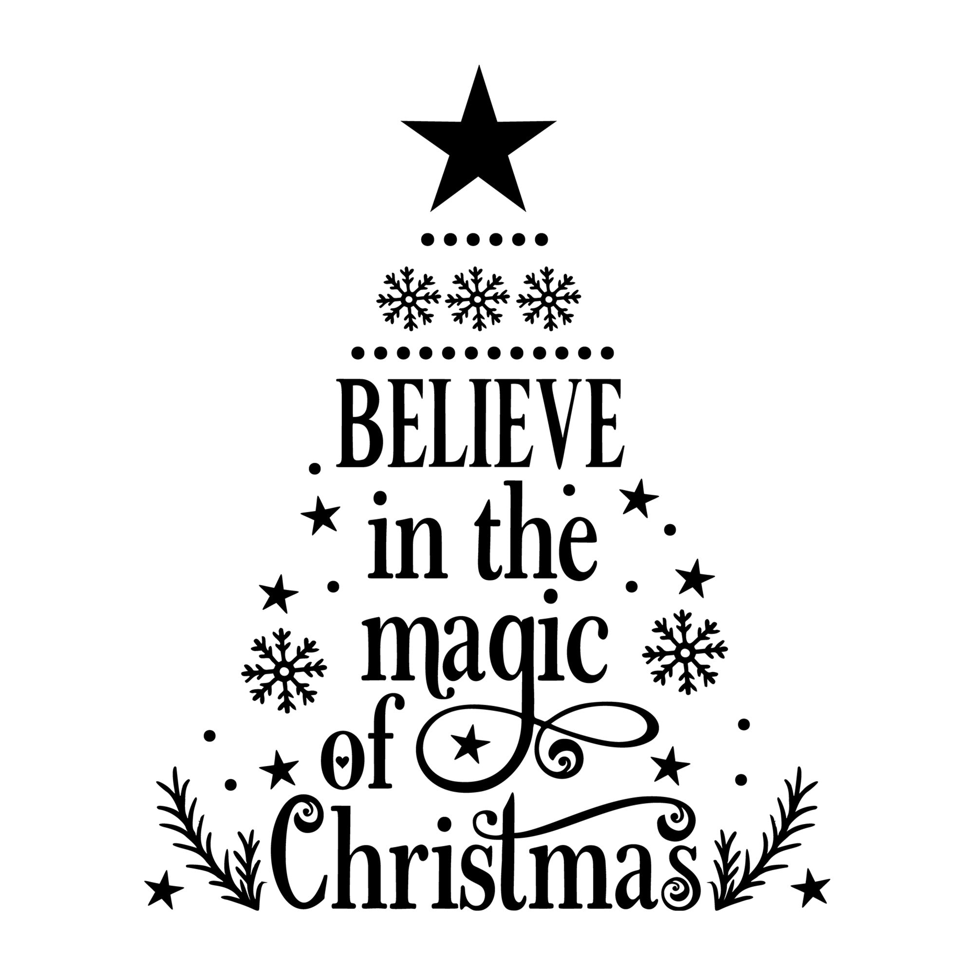 Believe In The Magic Of Christmas SVG design for Cricut, Silhouette, laser cutting, vinyl, sublimation, Christmas crafts, and DIY projects.