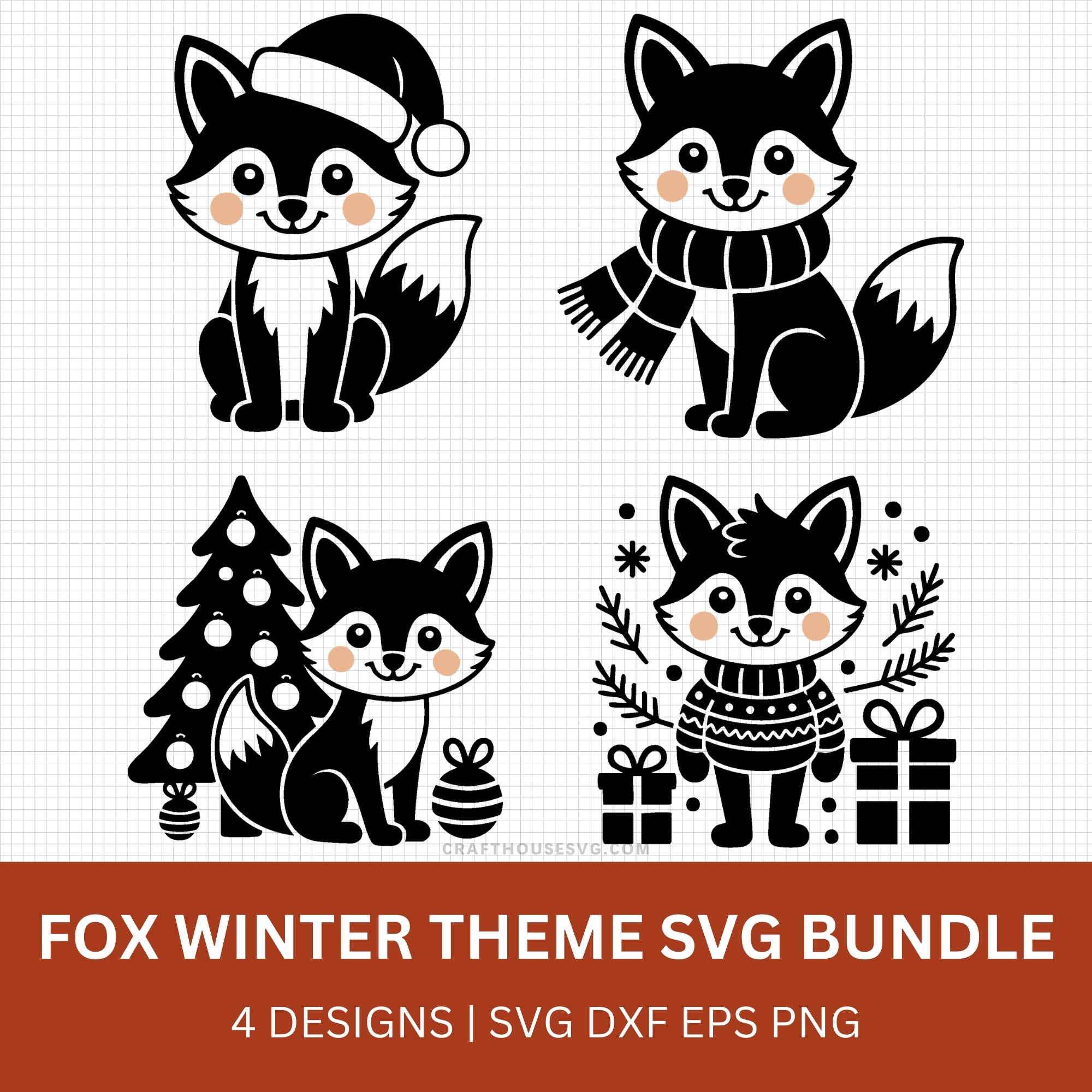 Winter Theme Fox SVG Bundle - Craft House SVG