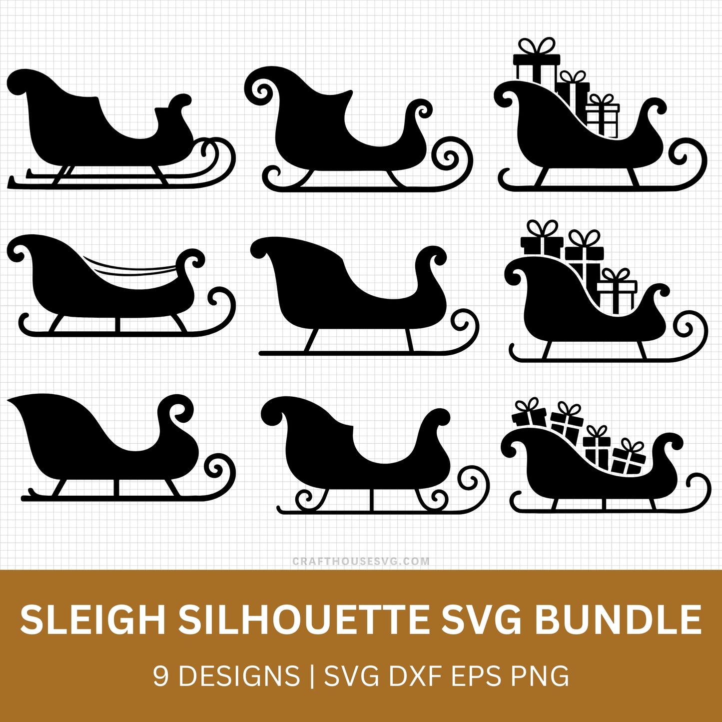 Sleigh Silhouette SVG Bundle