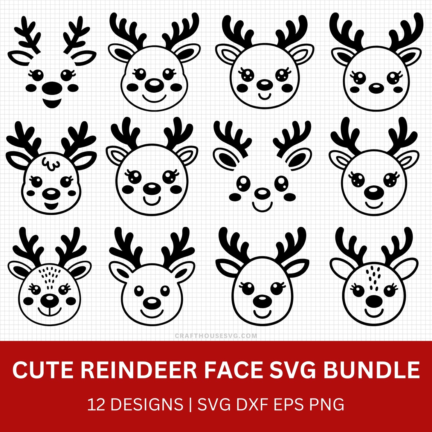 Cute Reindeer Face SVG Bundle - Craft House SVG