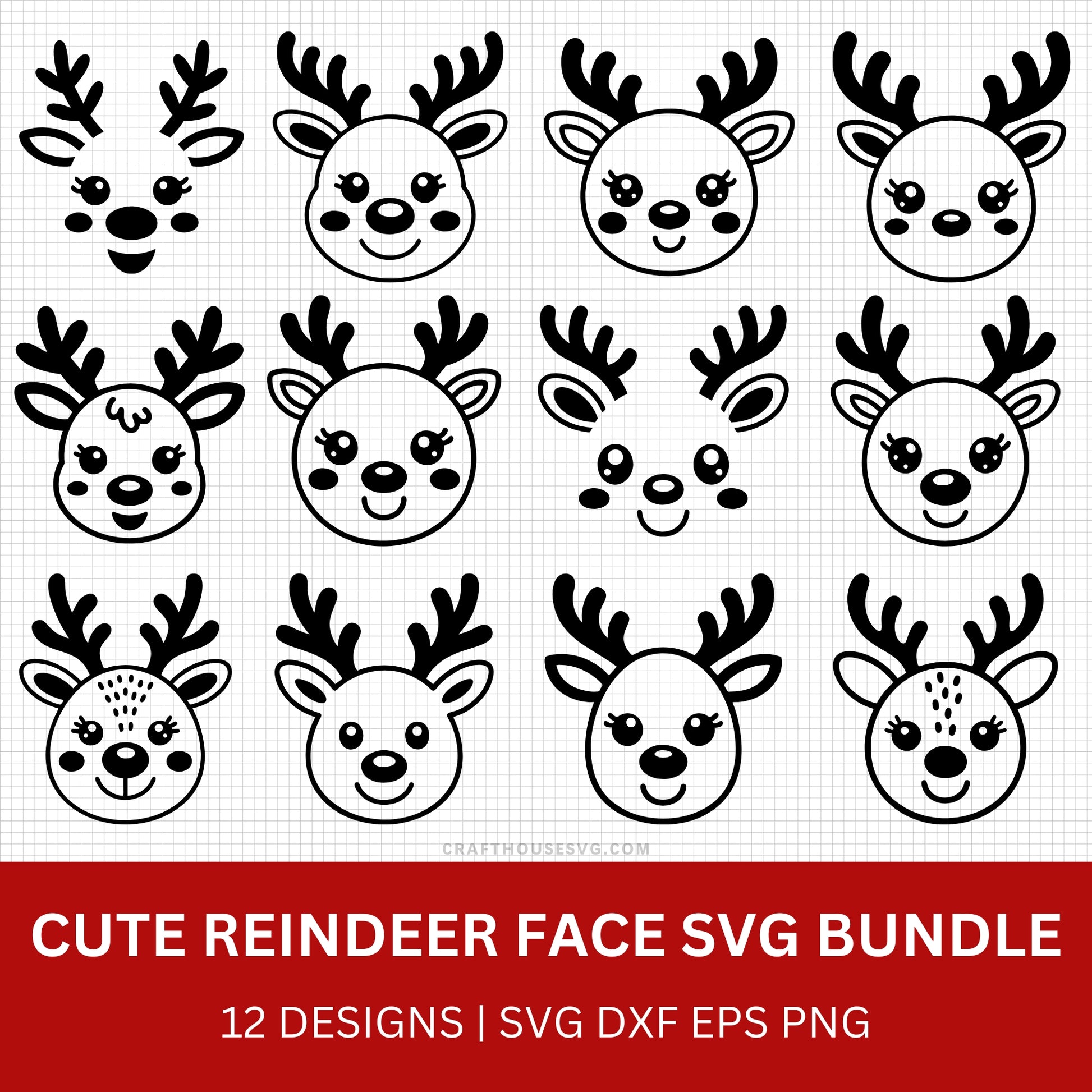 Cute Reindeer Face SVG Bundle - Craft House SVG