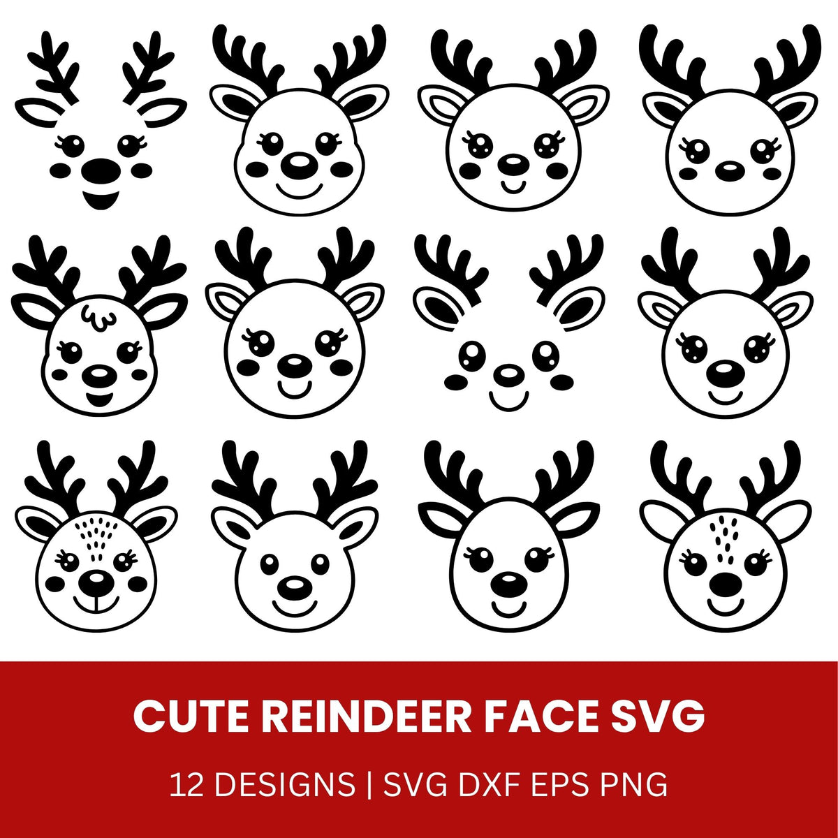 Cute Reindeer Face SVG Bundle