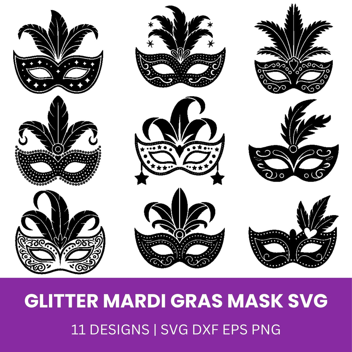 Glitter Mardi Gras Mask SVG Bundle