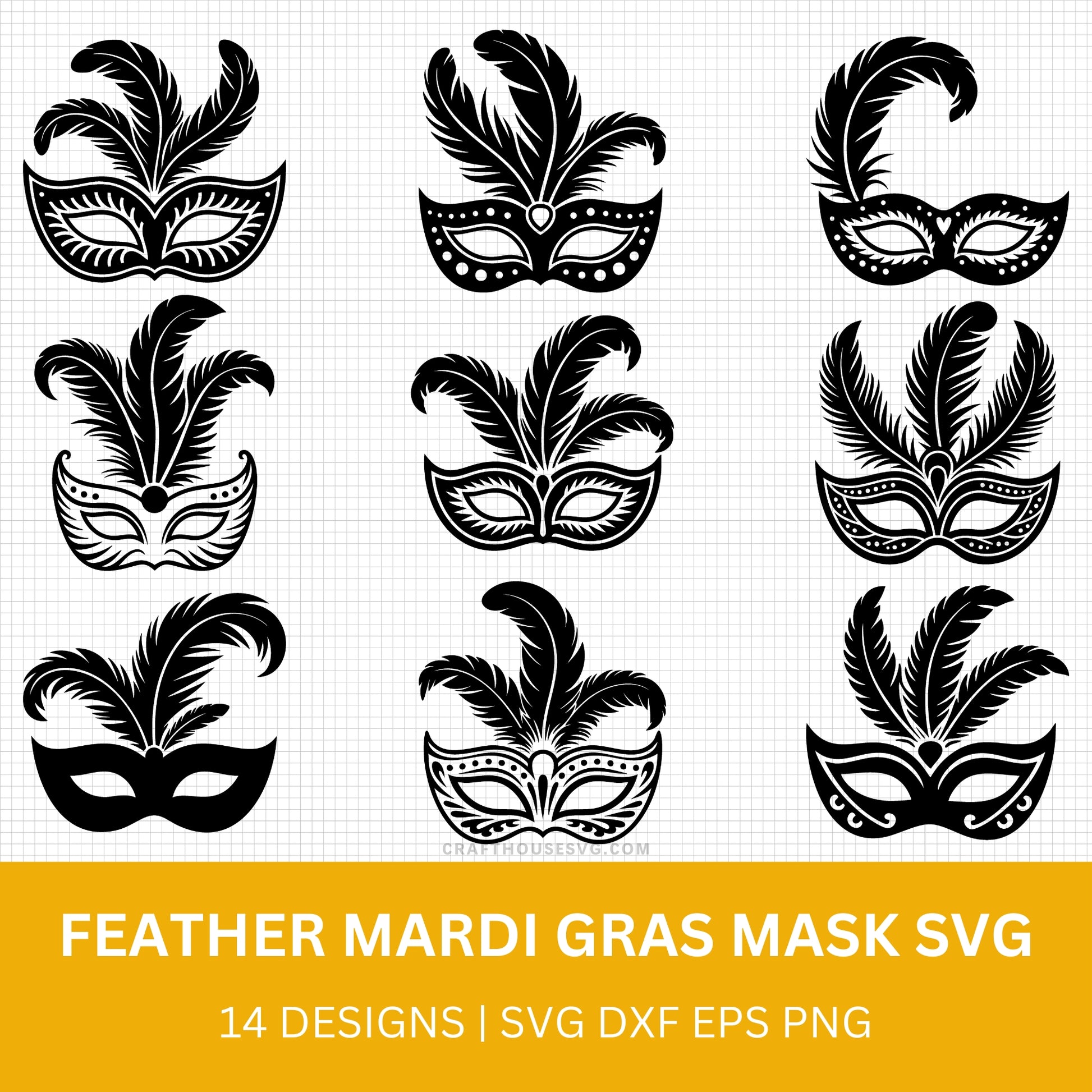 Feather Mardi Gras Mask SVG Bundle - Craft House SVG