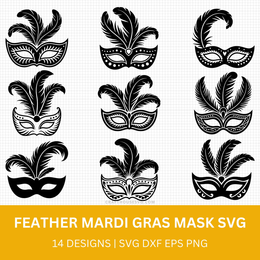 Feather Mardi Gras Mask SVG Bundle - Craft House SVG