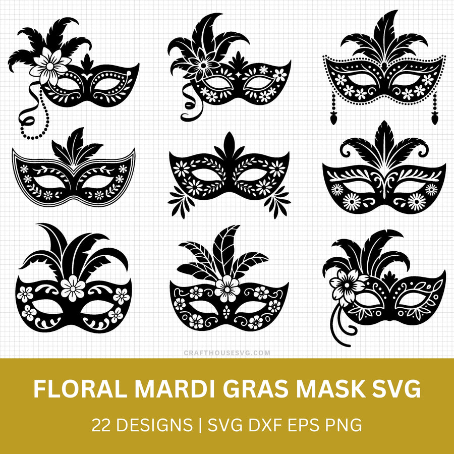 Floral Mardi Gras Mask SVG Bundle - Craft House SVG