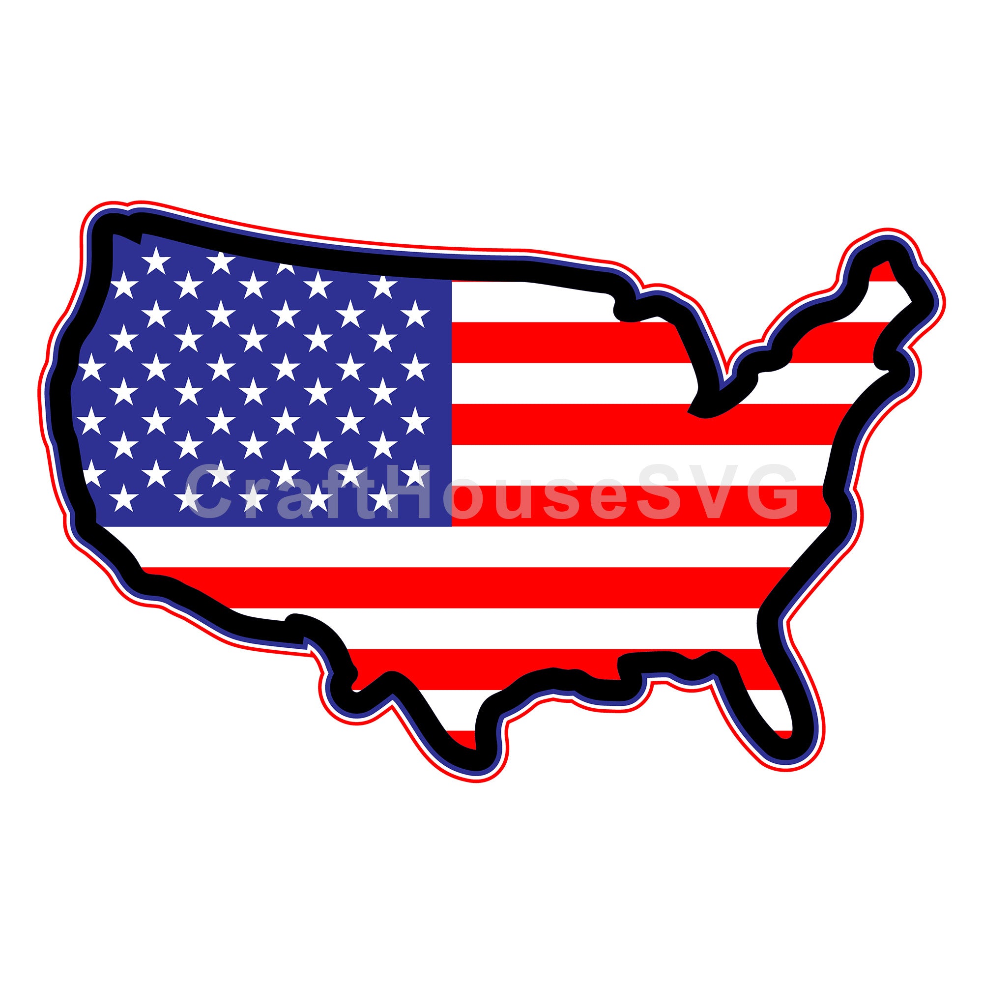 3D USA Map American Flag SVG