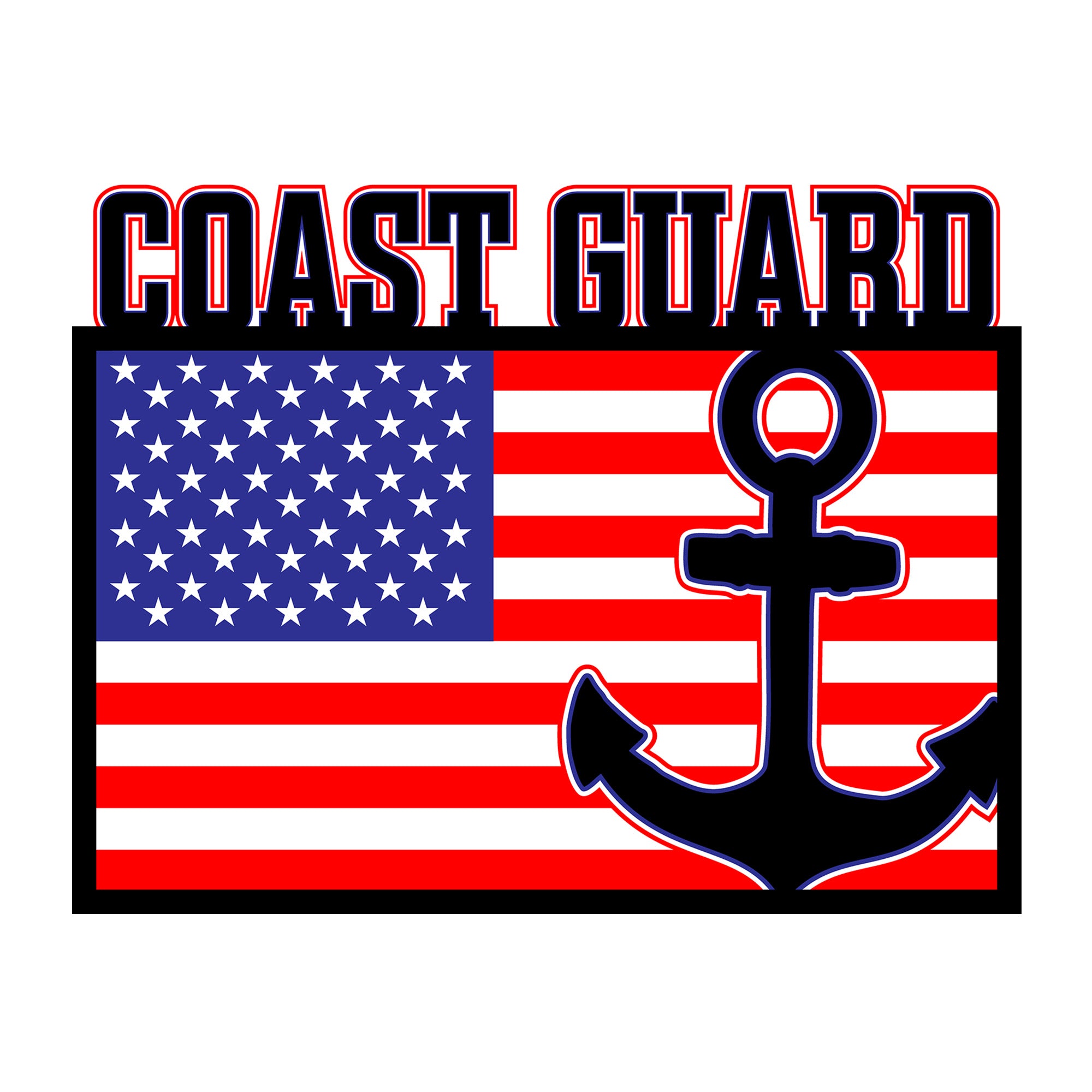 3D Coast Guard American Flag SVG design for Cricut, Silhouette, laser cutting, vinyl, sublimation, patriotic crafts, and 4th of July projects.