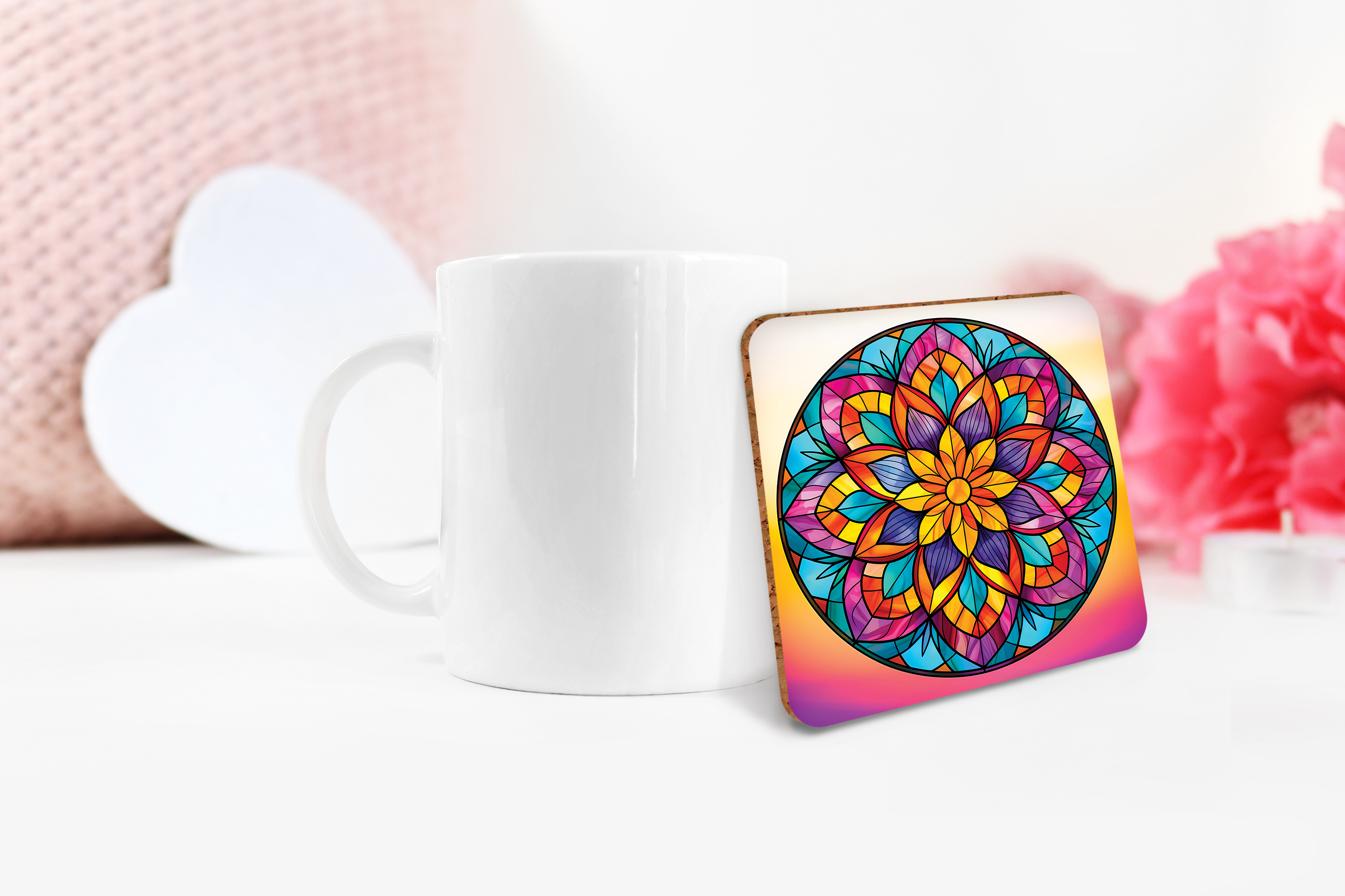 Simple Stained Glass Mandala Sublimation Bundle Coaster Designs PNG