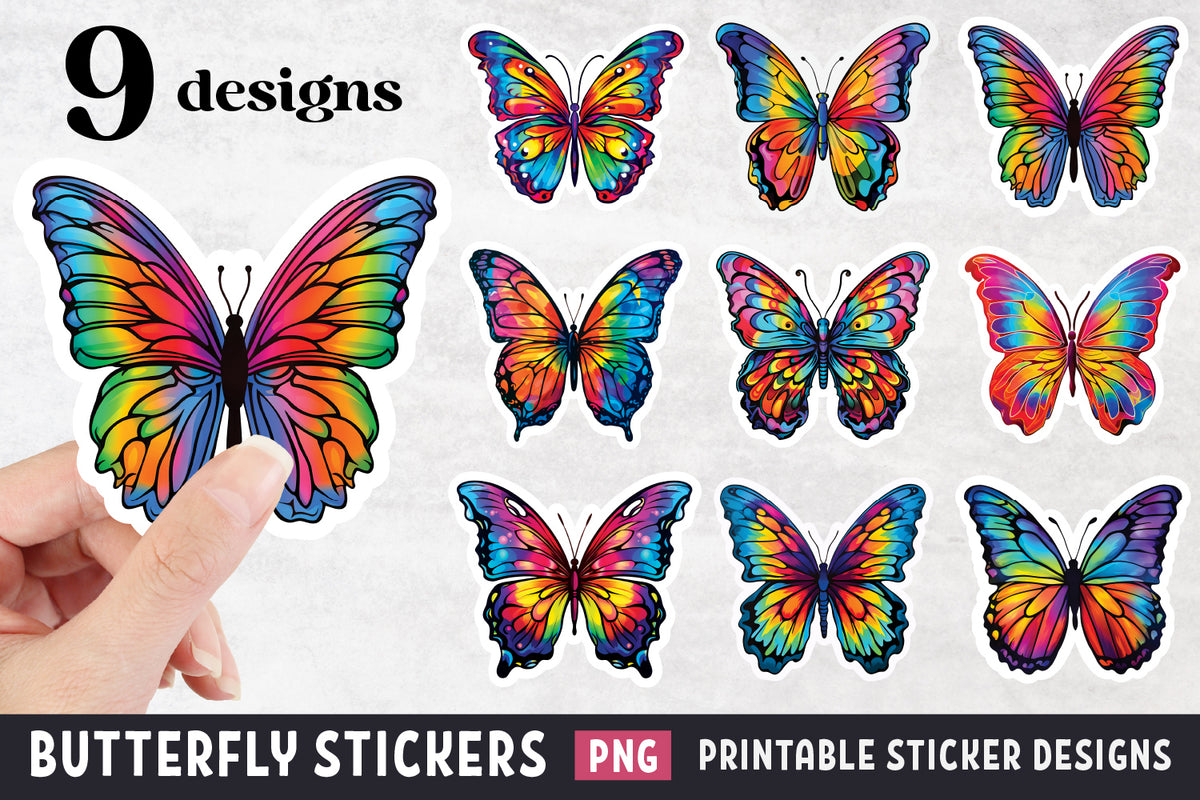 Rainbow Butterfly Sticker Designs