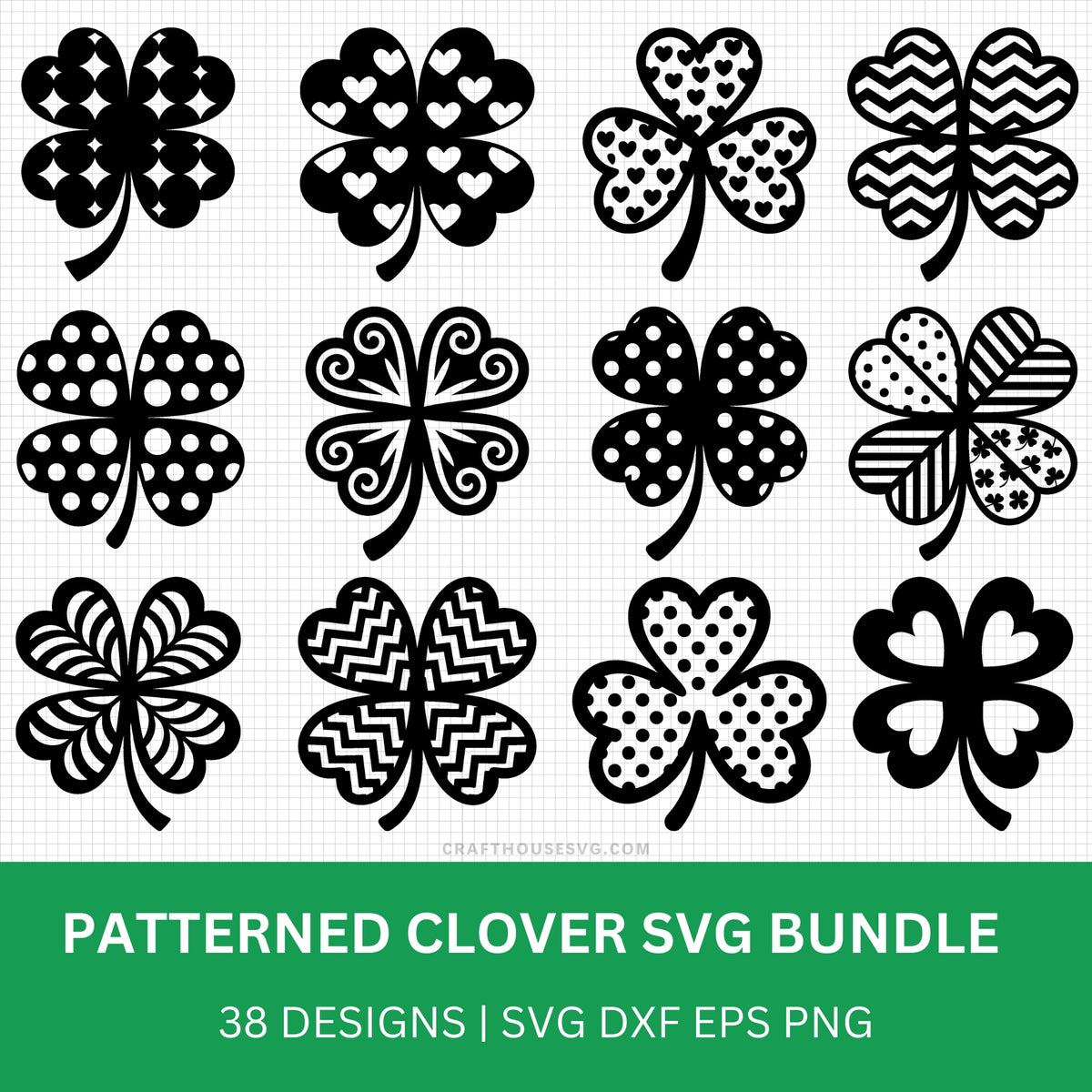 Patterned Clover SVG Bundle – Craft House SVG