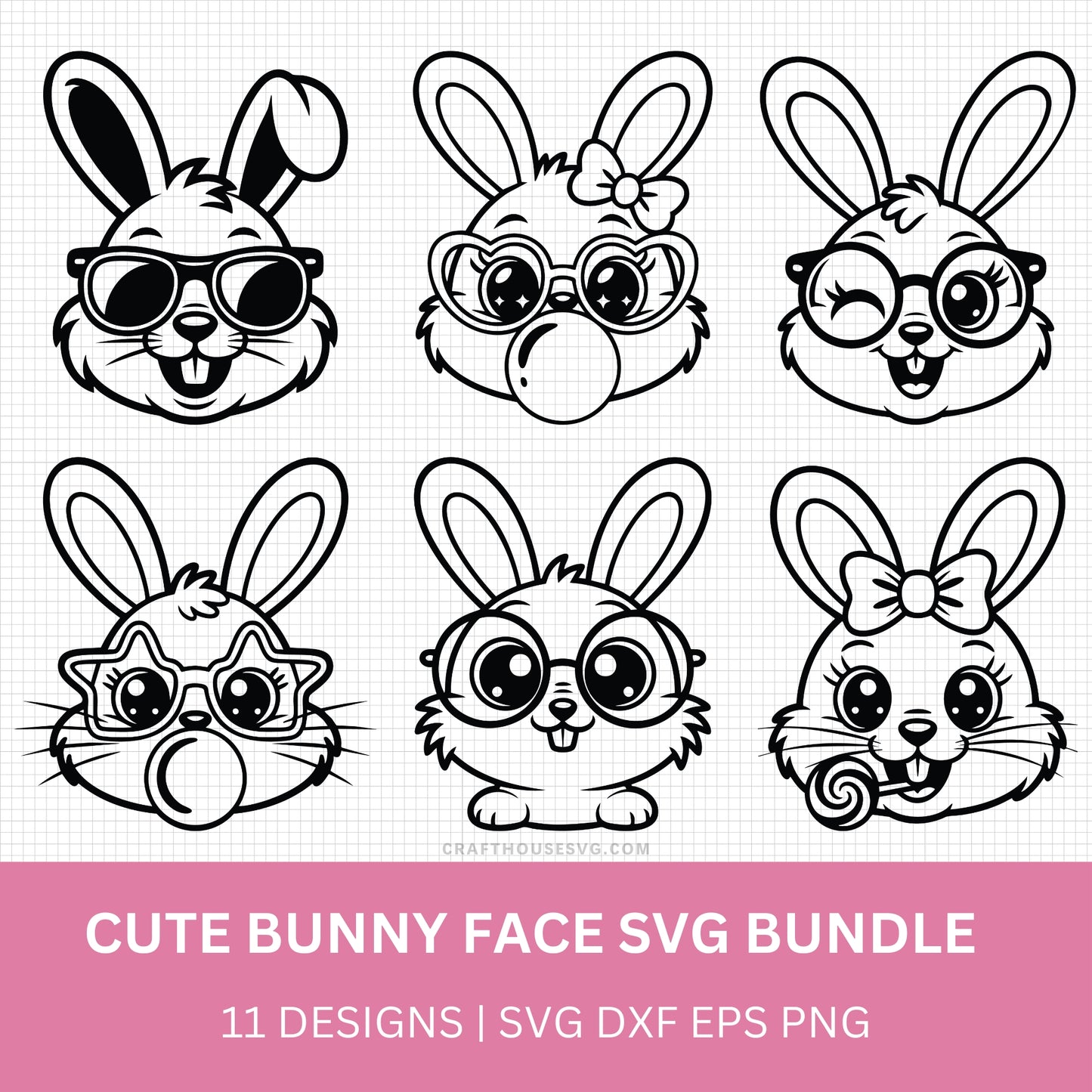Cute Bunny Face Easter SVG Bundle PLR Resell Rights - Craft House SVG